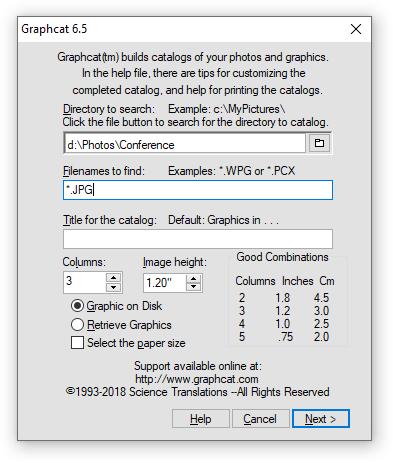 Graphcat for WordPerfect Photo Cataloging, Main screen